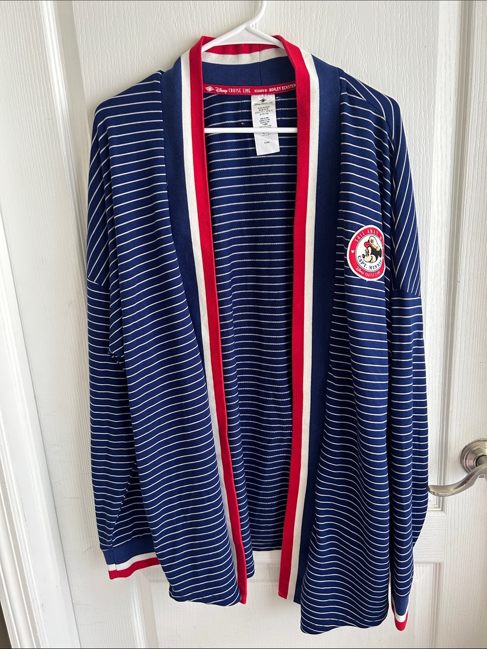 Disney Navy White Striped Cardigan with Red Minnie Cruise Patch